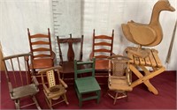 Lot Of Vintage Wooden Doll Chairs