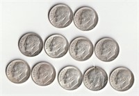 Eleven 90% Silver Roosevelt Dimes In Flips