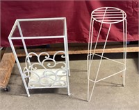 Vintage Metal And Wood Stand, Metal Plant Stand