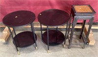Two Metal/Glass Tables Wicker/Wood Plant Stand