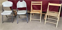 Four Folding Chairs Two Plastic Two Wood