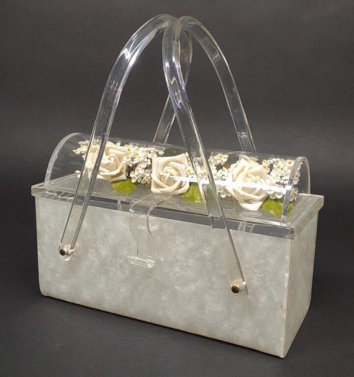 1950s Lucite Floral Coffin Purse / Handbag