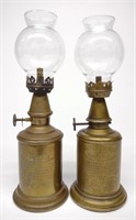 2 19th C. French Brass Pigeon Lamps
