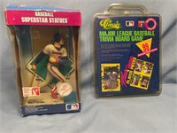 Baseball, trivia game, and action figure