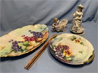 Hand painted China plates, and porcelain figurines