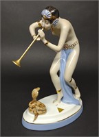 Art Deco Royal Dux Snake Charmer Porcelain Figure