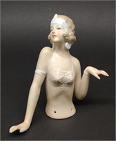 German Art Deco Flapper Porcelain Half Doll Figure