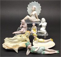 7 Vintage German Bathing Beauty Porcelain Figures