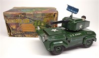 Japan Battery Op Armored Car Tin Toy