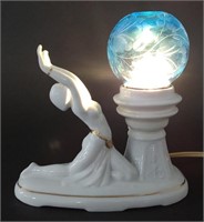 Art Deco Perfume Table Lamp w/ Blue Glass Globe