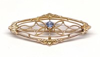 10K Gold Edwardian Topaz Brooch Pin