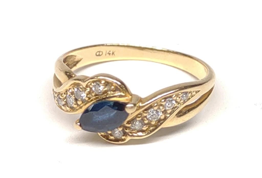 14K Gold Ring w/ Dia. & Sapphire (Sz. 6.5)