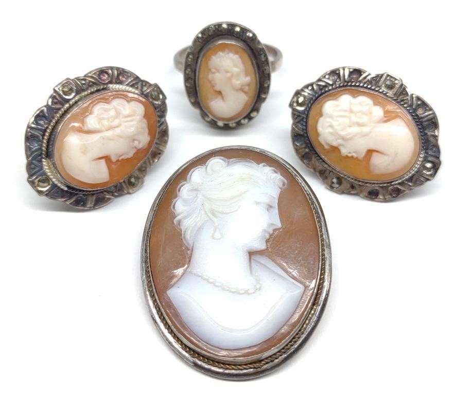 Cameo Sterling Silver Jewelry Suite / Set