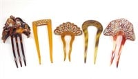 5 Art Deco Hair Combs w/ Rhinestones