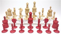 19th C. 29 Pc Carved Bone Chess Set