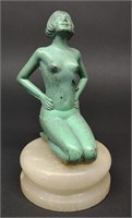 Art Deco Green Spelter Nude Figure