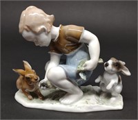 1940s Rosenthal #1639 Girl Feeding Rabbits Figure