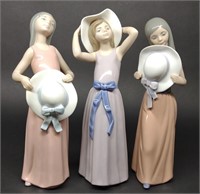 3 Lladro Sun Hat Girl Figures (#5011, 5007, 5008)