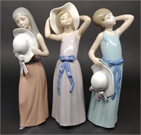 3 Lladro Sun Hat Girl Figures (#5011, 5010, 5007)