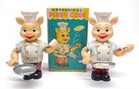 2 Japan Wind-up Piggy Cook Toys w/ 1 Box