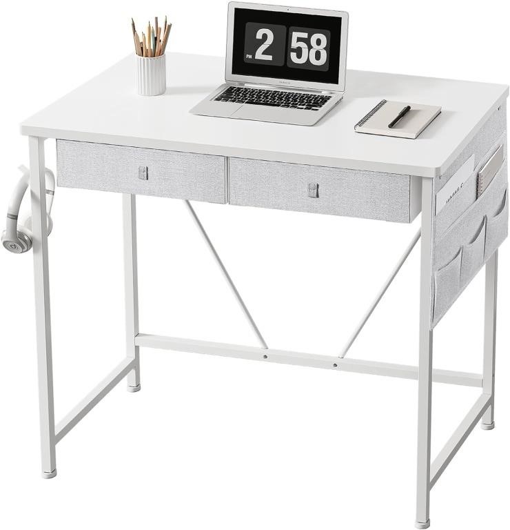Small 31.5 inch Desk with Drawers  Metal Frame for
