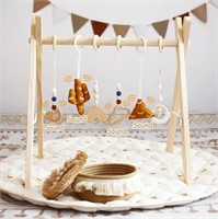 Wooden Baby Gym with Rainbow Mat & 6 Toys - Foldab