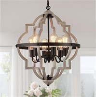 Farmhouse Rustic Chandelier  ORB+Oak  6-Light  Kit