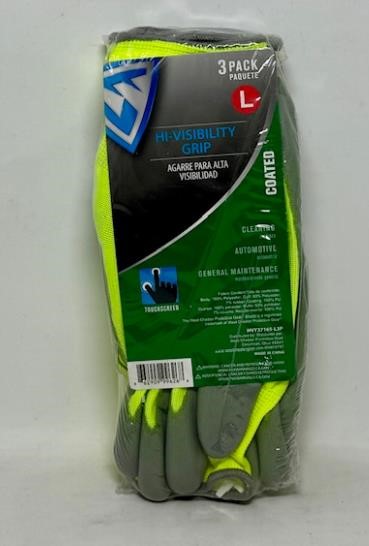$21 Hi Vis Size Large Pack of 3 Pair Coated