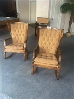 Pair of Vintage Cushion Rockers, wicker sides,