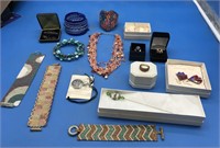 Art Jewelry: Memory Wire Bracelets & Glass Earring