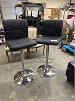 pair of black, back rest, bar stools with