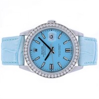 36MM Rolex DateJust Watch Blue Dial Diamonds