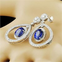 18K Gold Earrings 5.35ct Sapphire & 2.00ctw Diam