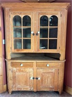 Antique Corner Cupboard w/ Original Glass Panes