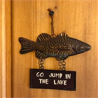 Small Hanging Metal Jump in the Lake Fish Sign