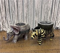 (2) Zebra & Elephant Candle Holders