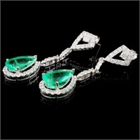 18K Gold Earrings 6.25ctw Emerald & 1.15ctw Diam