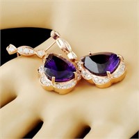 14K Gold Earrings with 17ct Amethyst & 1.5ct Diam