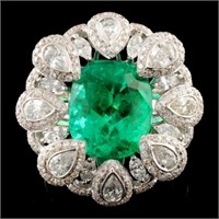 18K Gold Ring: Emerald 4.83ct & Diamonds 2.02ctw