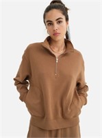* Fleece Half Zip Sweatshirt, Brown S