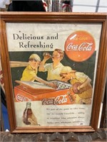 Vintage Coca-Cola Baseball Framed Sign
