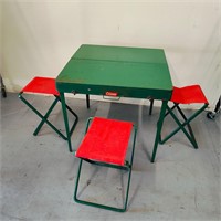 Vintage Coleman Metal Camp Table & Chairs