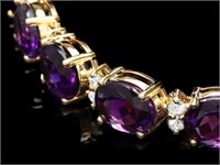 14kt Gold Bracelet 30ct Amethyst & 1.35ct Diam