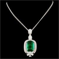 18K Pendant: Emerald 21.83ct & Diamond 4.44ctw