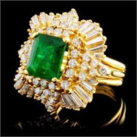 18K Gold Ring w/ 3ct Emerald & 2.5ct Diamonds