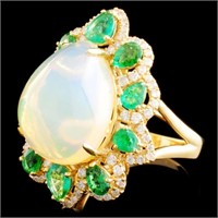 Opal and Diamond Ring in 18K Gold, 7.29ct and 0.58