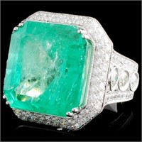 23.83ct Emerald & 3.98ct Diam Ring - 18K White Gol
