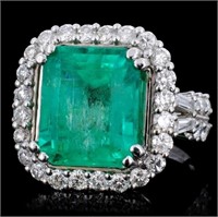 6.67ct Emerald & 1.35ct Diam Ring in 18K Gold
