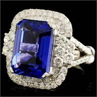 18K Gold Ring: Tanzanite 8.13ct, Diamonds 1.58ctw