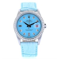 36MM Light Blue Diamond Rolex DateJust Watch